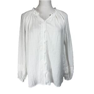 beachlunchlounge Collection White Blouse Top M Long Sleeves Cotton Feminine